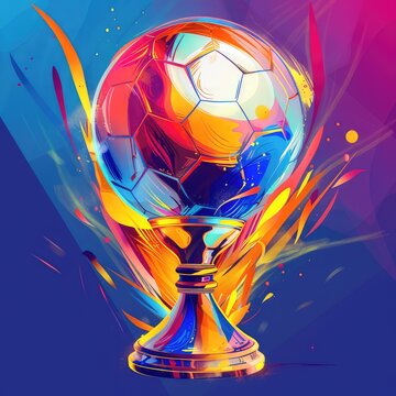 A Football splashing with color paint isolated on a colourfull and white background
