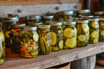 Pickled green beans in glass jar
