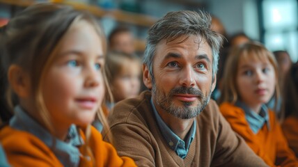 Teacher engaging with students in a classroom, fostering a positive learning environment.