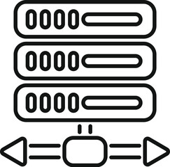 Line art icon of a data server receiving and sending information through a transfer icon