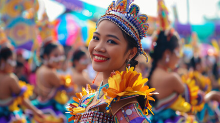 Kadayawan Festival, traditional dancers perform cultural dances in beautiful costumes, Ai generated Images