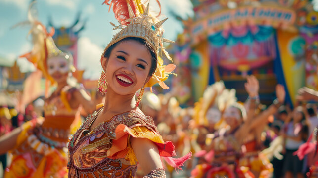 Kadayawan Festival, traditional dancers perform cultural dances in beautiful costumes, Ai generated Images