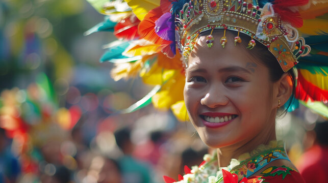 Kadayawan Festival colorful parade with participants wearing traditional philippines costumes, Ai generated Images