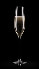 champagne flute glass on black background, mixology
