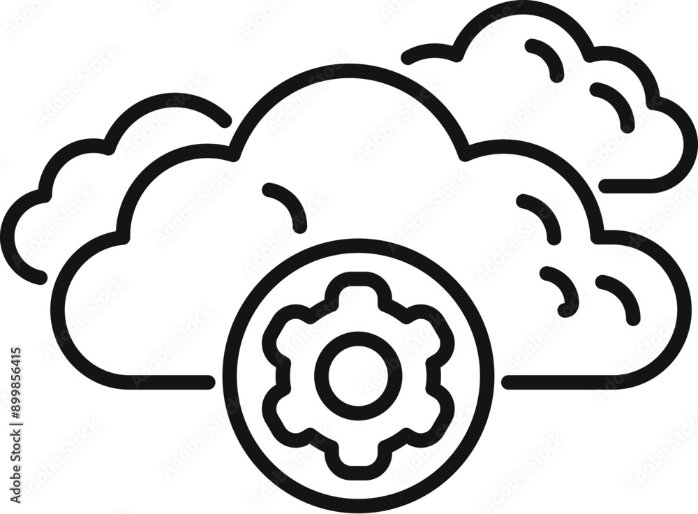 Poster simple line icon of a gear configuring cloud computing, representing online server management