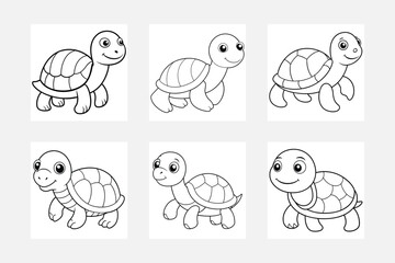 Turtles lineart hand-drawing, contour vector illustration