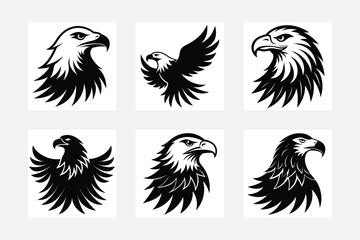 Set of silhouette eagles. Illustration of birds