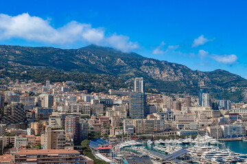 Monaco Monte Carlo sea view with yachts in the sunny day.