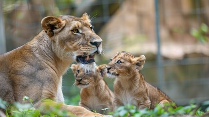 Obraz premium Predatory Love. Lioness and cub in Kruger NP, South Africa AI generated