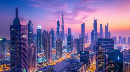 Fototapeta premium The sky is a mix of purple and orange hues, creating a serene