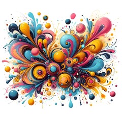 Isolated watercolor illustration with colorful blots and splashes of paint on wite background. 