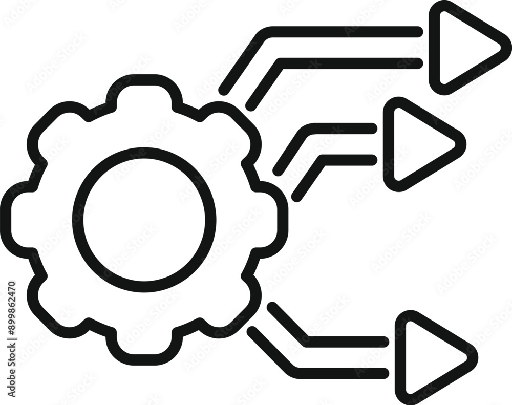 Poster simple icon of workflow automation showing a gear wheel connecting with three arrows