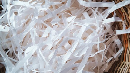 Blank shredded paper strips in basket from top view