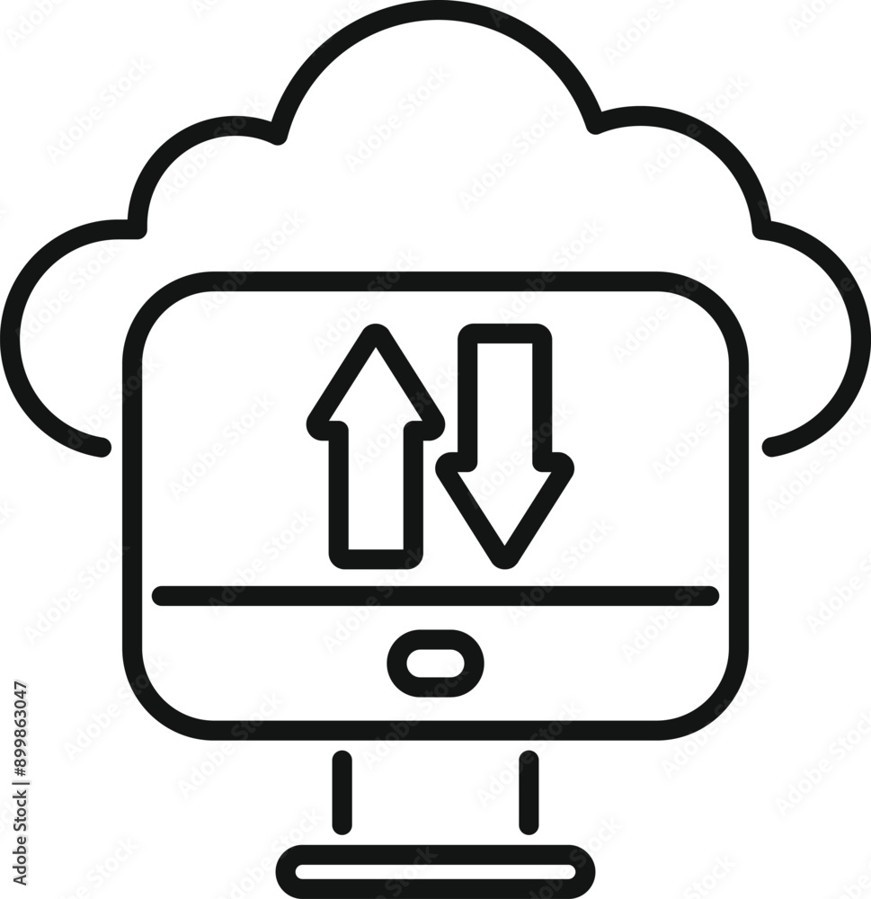 Poster simple icon of a computer exchanging data with a cloud computing system
