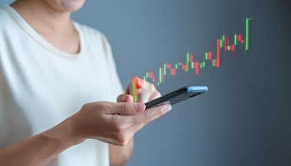 Finger pointing to smartphone for stock trading