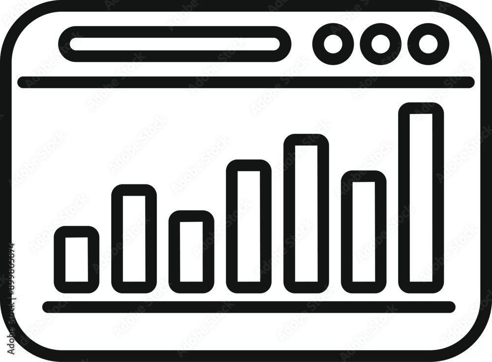 Poster clean line icon of a web page showing a bar chart growing steadily