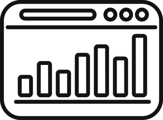 Clean line icon of a web page showing a bar chart growing steadily