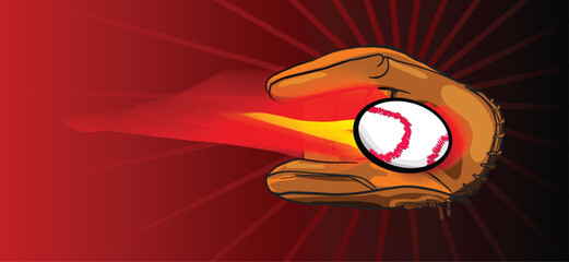 Baseball glove catching fast ball leaving trail of fire