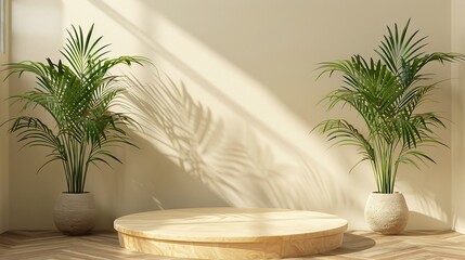 Elegant Product Staging: Beautiful Wooden Podium with Plant Decor for Professional Advertising