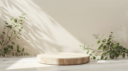 Elegant Product Staging: Beautiful Wooden Podium with Plant Decor for Professional Advertising