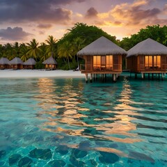 tropical resort at sunset