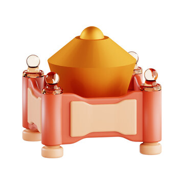 3D render of a traditional Indonesian kenong musical instrument with frosted glass effect