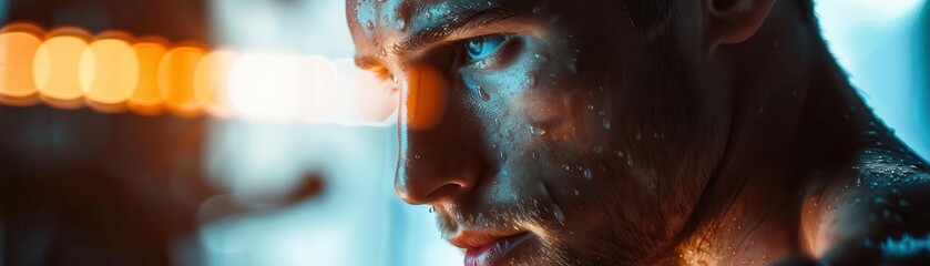 Close-up portrait of a man's face with a serious expression.