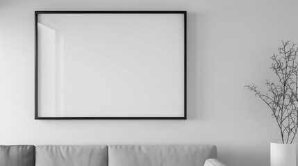 black frame on white wall mock up AI generated