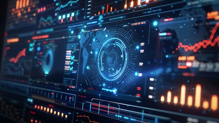 High-tech interface with dynamic graphs and charts 
