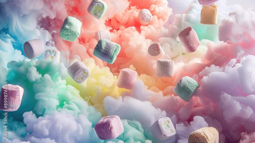 Fototapete create a multi color cloud scene with lucky charm marshmallows floating ai generated