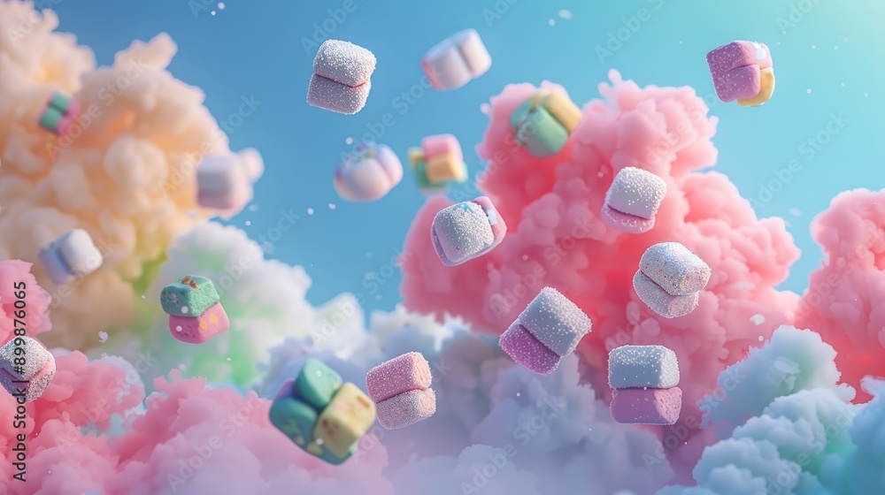 Fototapete create a multi color cloud scene with lucky charm marshmallows floating ai generated