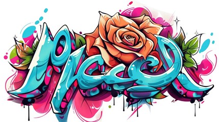 Naklejka premium design of a rose with graffiti and the word peace in Milmillion1 art style on a white background AI generated