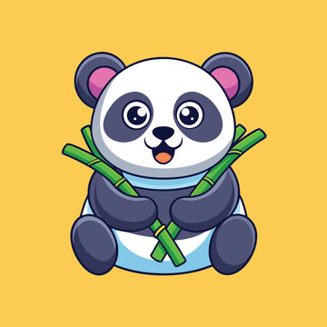 recommend clip art: a cute baby panda bear eating bamboo illustration art