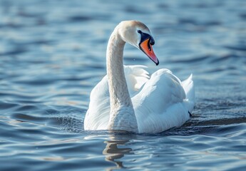 Naklejka premium swan swimming gracefully on the water, its white feathers glistening in the sunlight