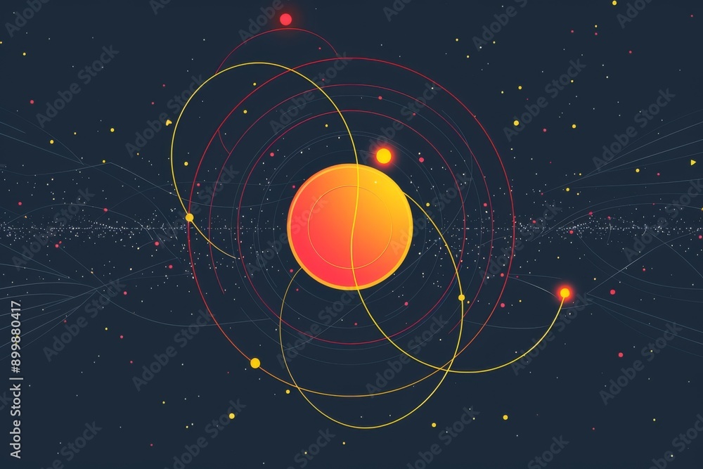 Poster abstract solar system with colorful planets and orbits