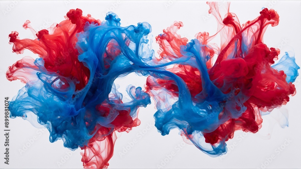 Poster an abstract composition featuring vibrant swirls of red and blue ink. the contrasting colors create 