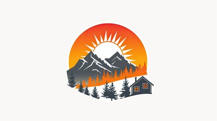 vector graphic of Mountain house and sun concept Logo Design Template AI generated