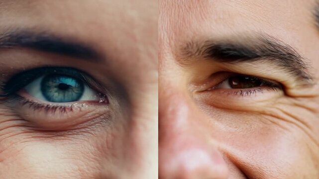 Collage of Eyes: Beautiful Multiethnic People of All Ages. Diversity & Equality Close-Up. Split Screen Version