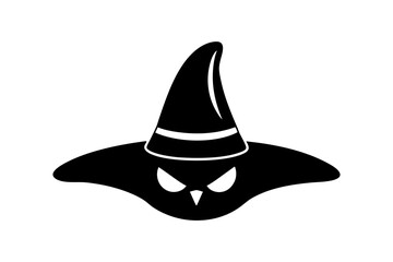 Halloween Black Creepy Icon with Hat - Vector Design on White Background