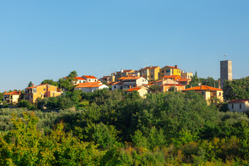 Obraz premium Village of Istria on the hilltop in Croatia. Houses situated on the hill top 