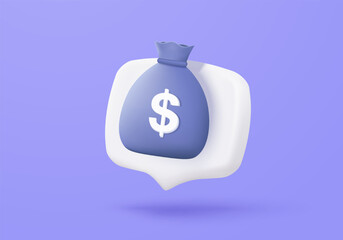 3D money bags saving for finance, investment, online payment and payment concept. Money bags growing business on pastel background. 3d treasure bag icon vector render illustration