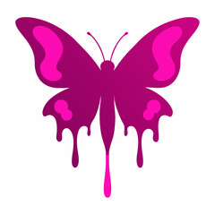 Butterfly with a dripping paint effect silhouette Vector style with white background
