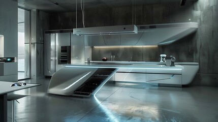 High-tech kitchen with a futuristic, sleek look 