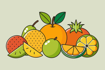 easy line art of different fruits Orange, mango, jackfruit, and others vector illustration 