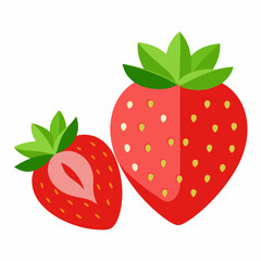 Obraz premium Strawberries Falling strawberry fruits whole and cut isolated on white background