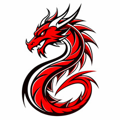 Design a red line dragon tattoo with shadowed horns, white background