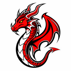 Design a red line dragon tattoo with shadowed horns, white background