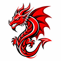 Fototapeta premium Design a red line dragon tattoo with shadowed horns, white background