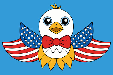 A bald eagle with a patriotic bow tie and an American flag in its talons vector illustration  