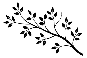 decorative tree branch with small leaves vector silhouette 
